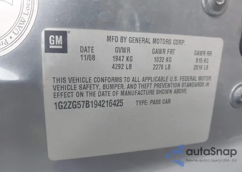 2009 Pontiac G6 from USA, damaged, VIN 1G2ZG57B194216425